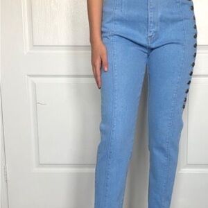 American Girl High Rise Light Blue Jeans with Side Buttons